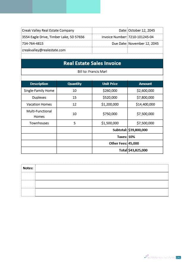 Download Real Estate Sales Invoice Template Photoshop template